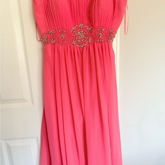 Fiesta Pink Embellished Pleated Midi Gown - Picture 1 of 7